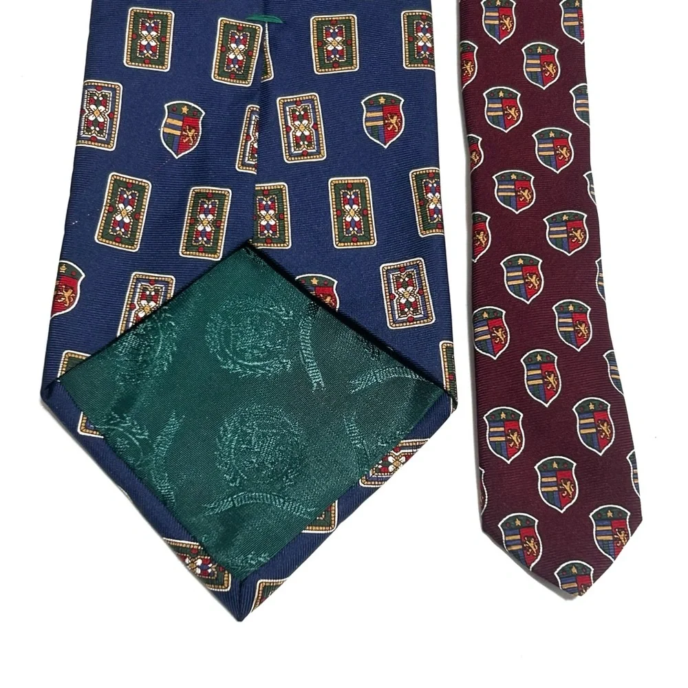 Tommy Hilfiger Ties 100% Italian Silk Made in USA Blue Green Lot Shield Emblem